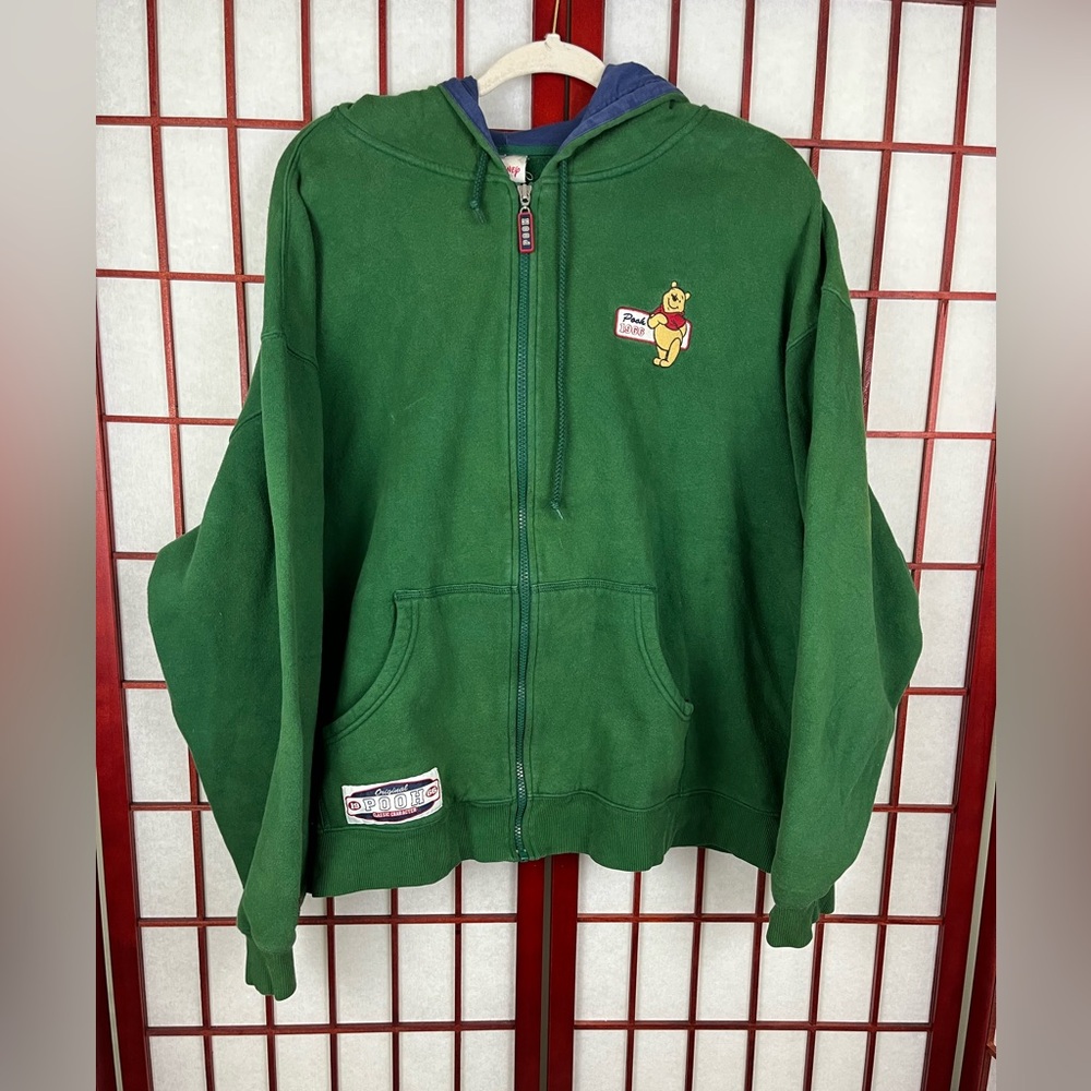 Vintage 90’s Disney Winnie the Pooh Hoodie Green Full Zip Sweatshirt